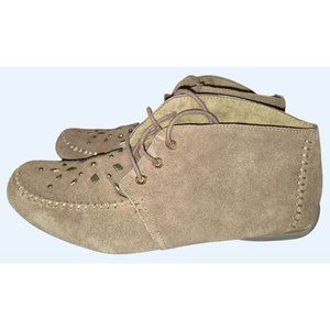 Sporto Womens 10w Brown Suede Lace-Up Ankle Boots Moccasins Gold Accents